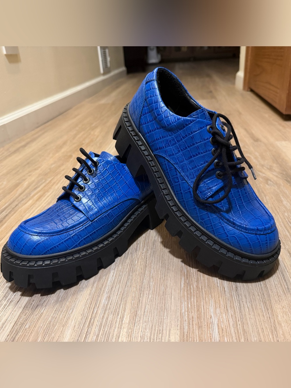 Steve Madden Madily Blue Croc Leather Chunky Platform Shoes Size 11